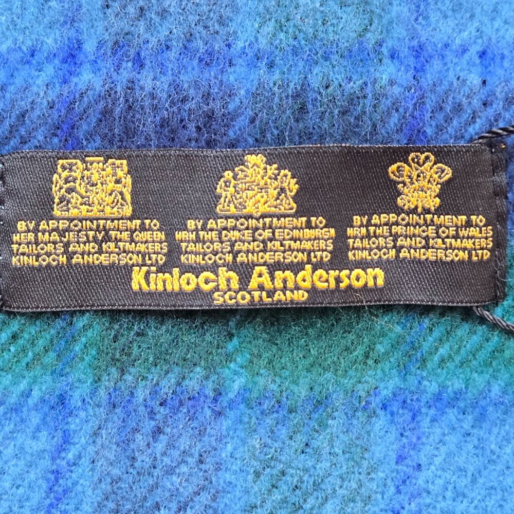 NWT Kinloch Anderson Blue Plaid Wool Fringe Scarf - Picture 5 of 7